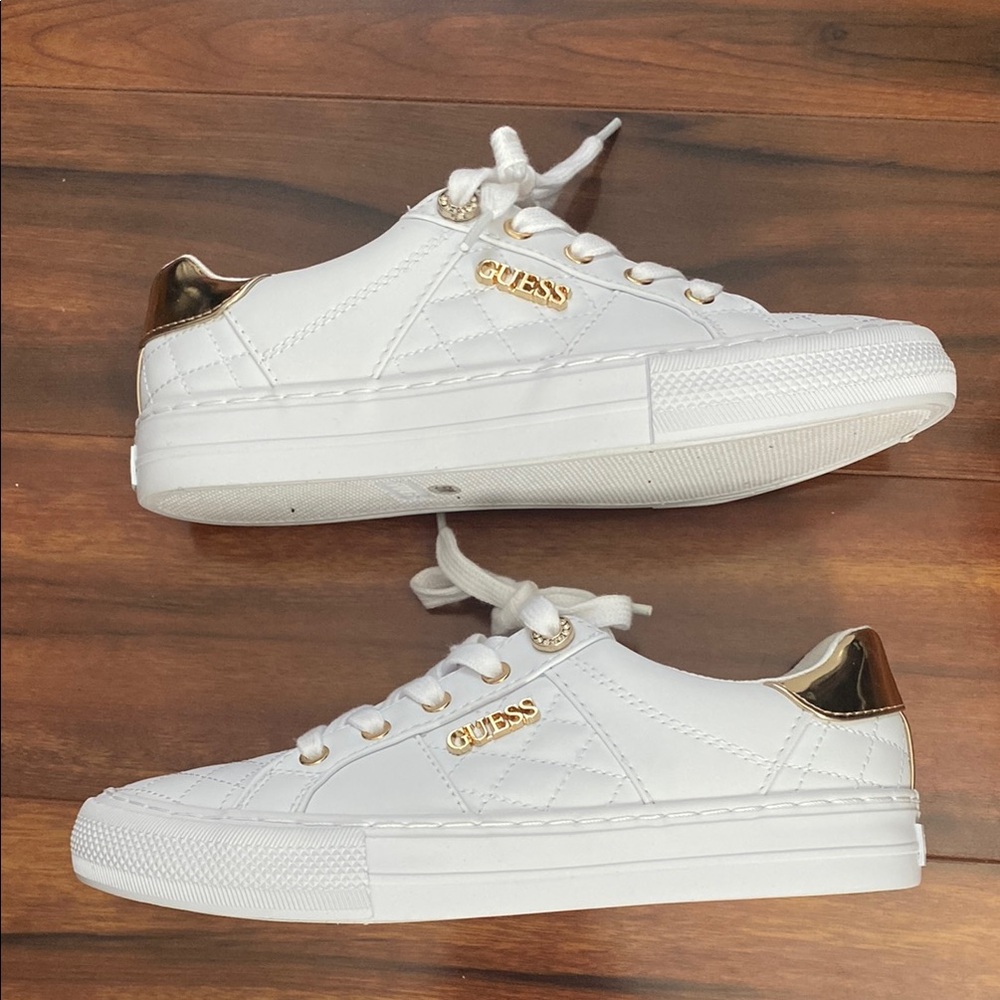 GUESS White and Gold Women's Sneakers